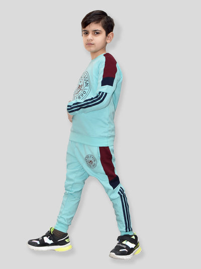 U.S Polo Assn Fleece Tracksuit For Kids-Cyan Blue-BR912