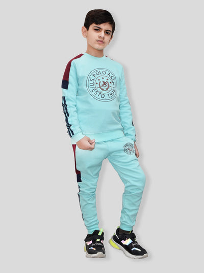 U.S Polo Assn Fleece Tracksuit For Kids-Cyan Blue-BR912