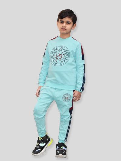 U.S Polo Assn Fleece Tracksuit For Kids-Cyan Blue-BR912