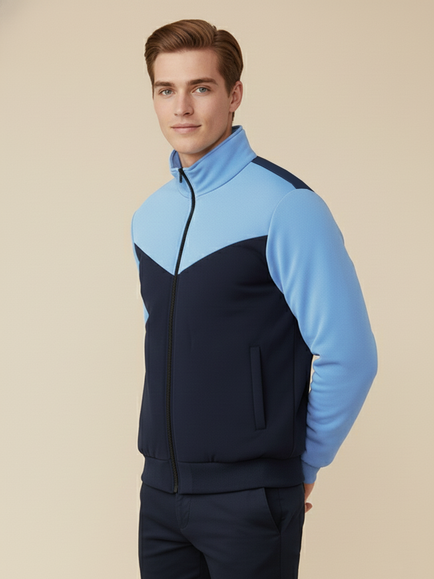 Stylish Winter Zipper Mockneck Jacket For Men-Light Sky & Dark Navy-BRPH31