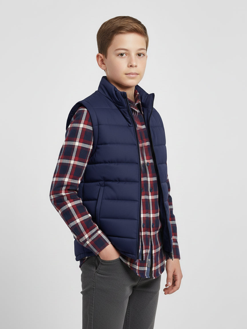 Payper Winter Sleeveless Zipper Mockneck Jacket For Kids-Dark Navy-PSJ01