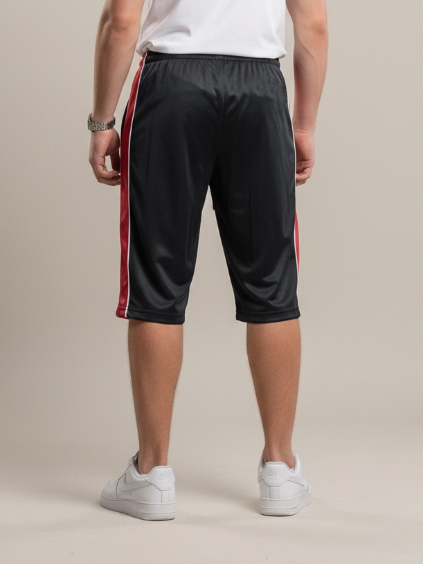 Stylish Knee Length Short For Men-Black With Red Stripe-BE6095