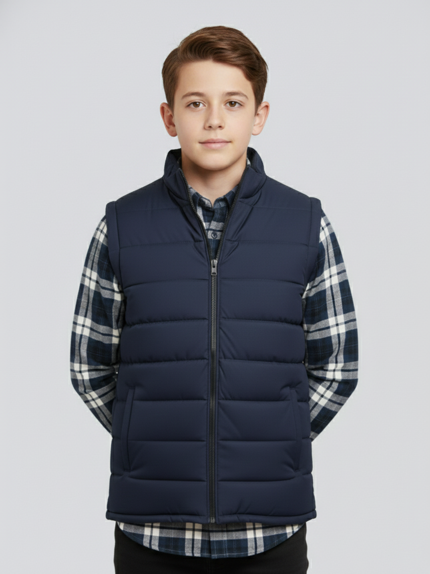 Payper Winter Sleeveless Zipper Mockneck Jacket For Kids-Dark Navy-PSJ01