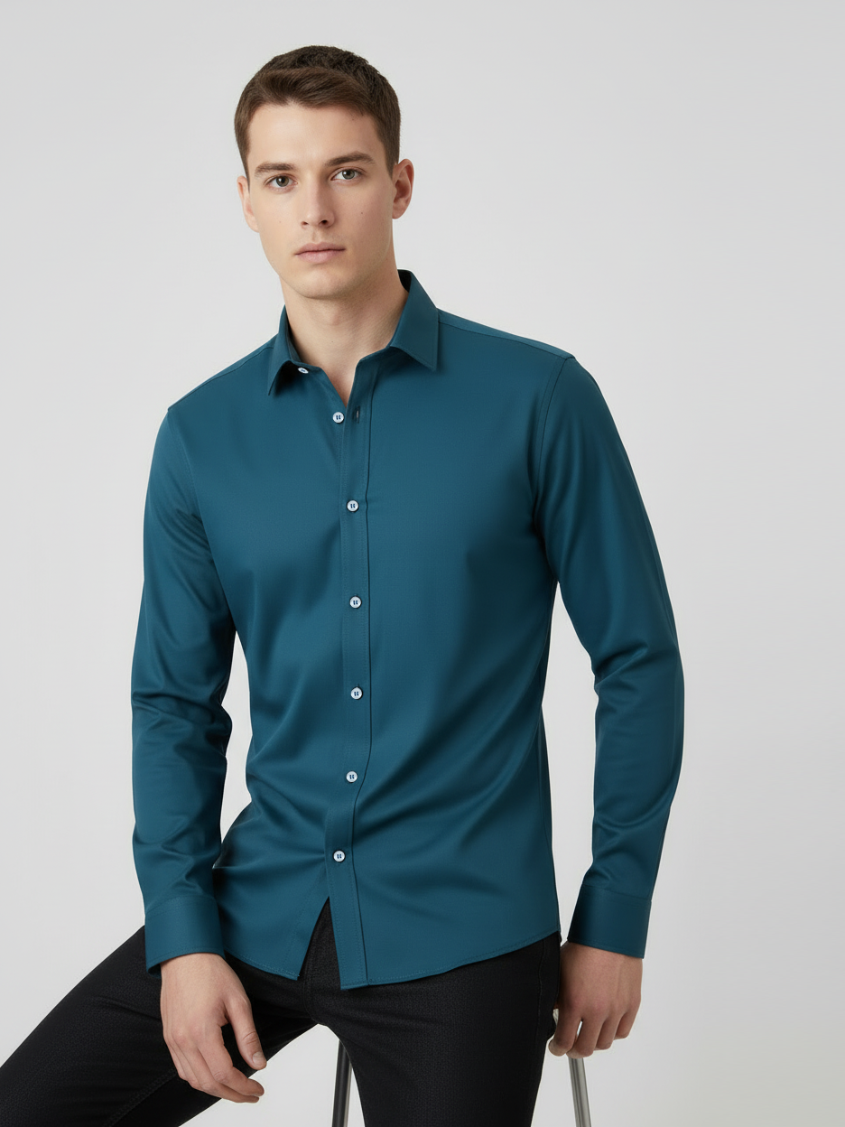 Rawgear 4 Side Lycra Slim Fit Long Sleeve Casual Shirt For Men-Zinc-RG01