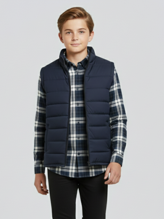 Payper Winter Sleeveless Zipper Mockneck Jacket For Kids-Dark Navy-PSJ01