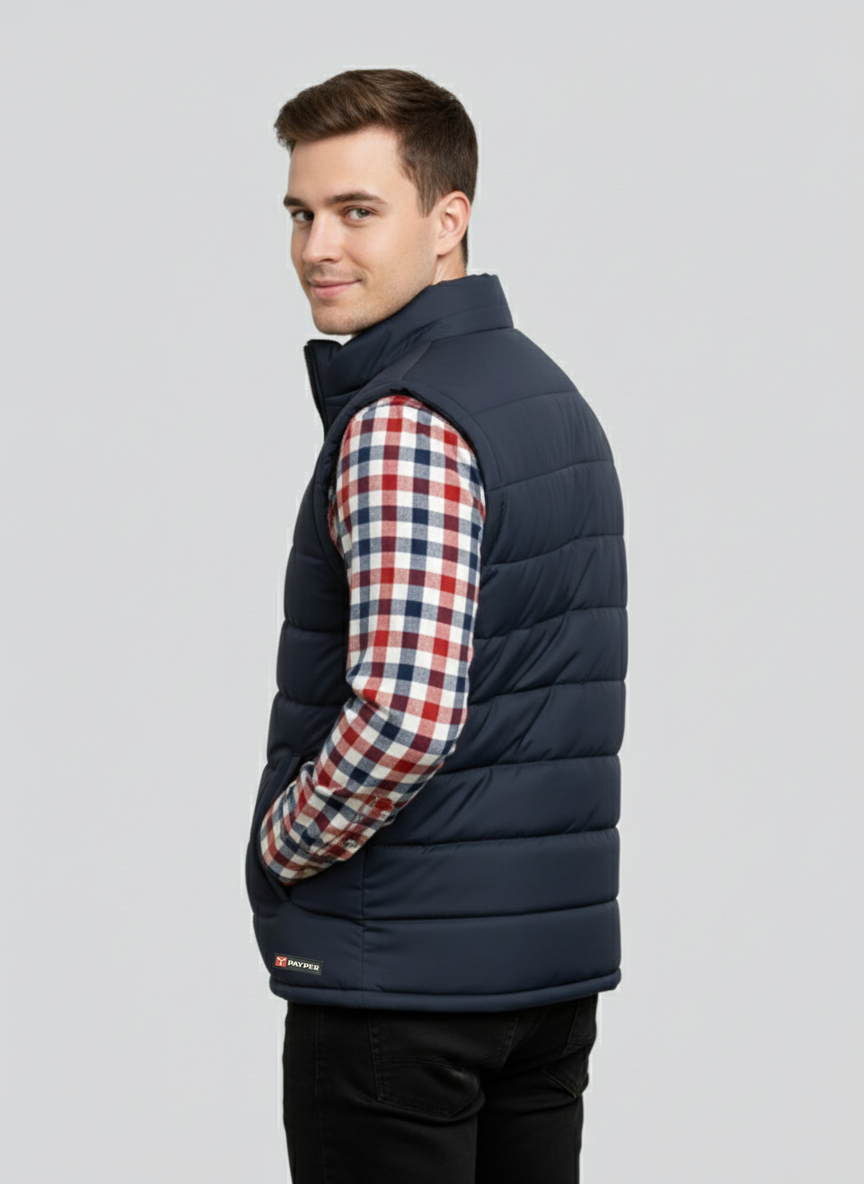 Stylish Winter Sleeveless Zipper Mockneck Jacket For Men-Dark Navy-BRPH39