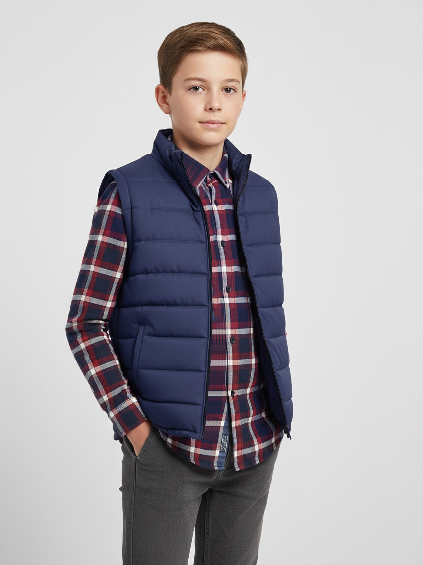 Payper Winter Sleeveless Zipper Mockneck Jacket For Kids-Dark Navy-PSJ01