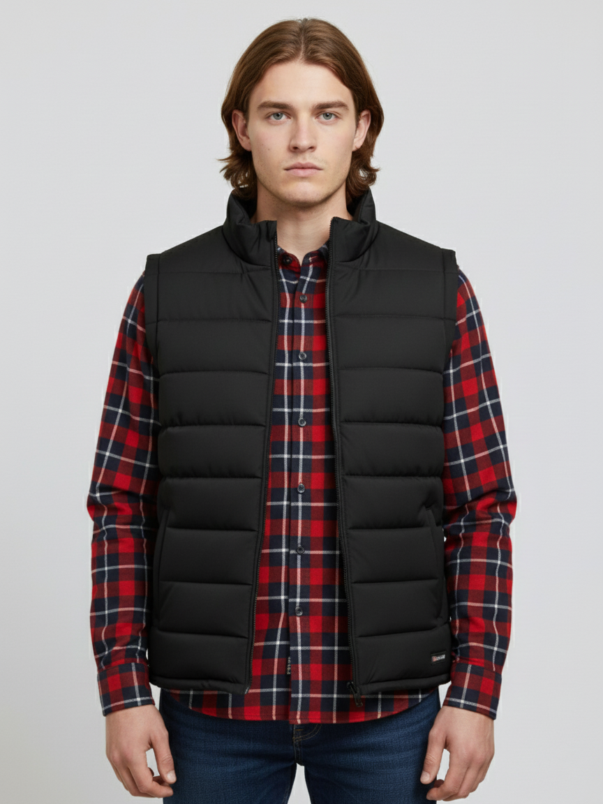 Stylish Puffer Sleeveless Zipper Mockneck Jacket For Men-Black-BRPH34