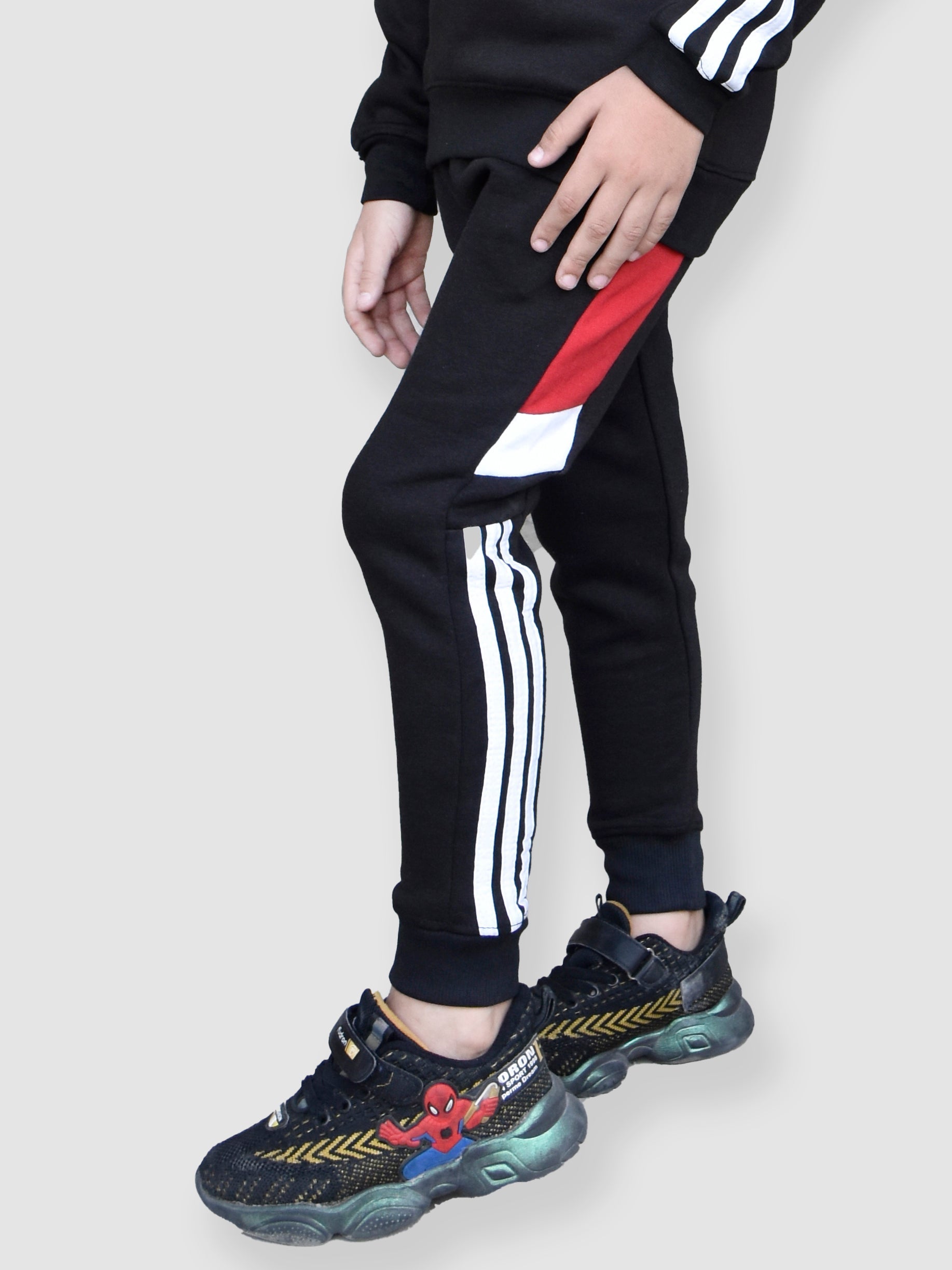 U.S Polo Assn Fleece Tracksuit For Kids-Black With Red-BR909