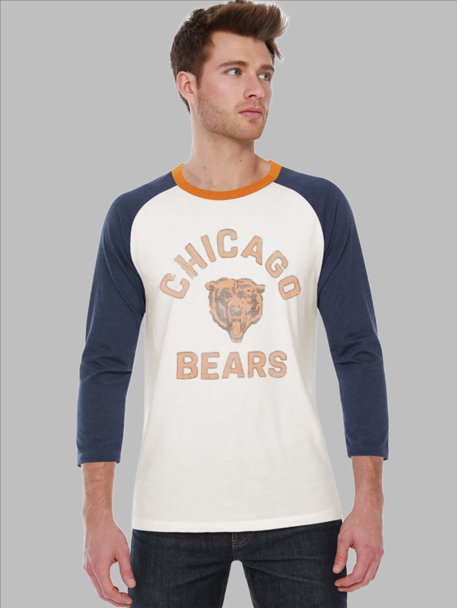47 Raglan Sleeve Crew Neck Tee Shirt For Men-Off White & Navy with Print-SP2065