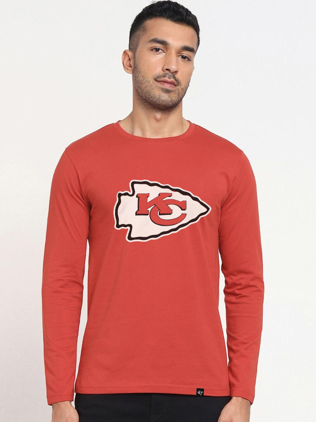 47 Single Jersey Crew Neck Long Sleeve Shirt For Men-Orange with Print-SP2029