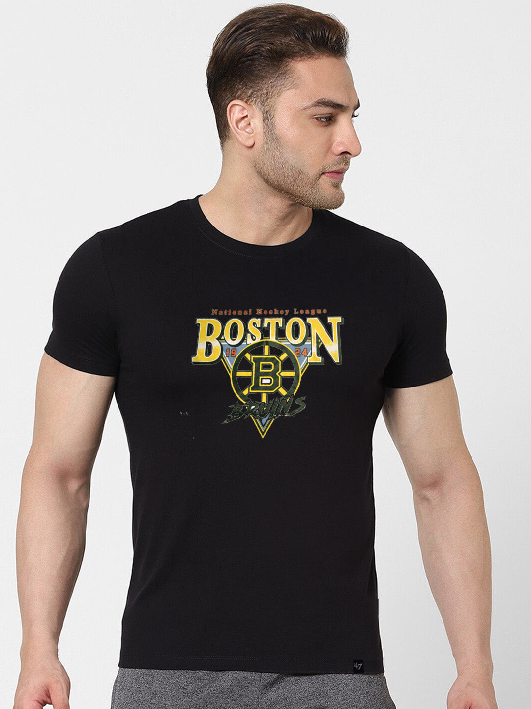 47 Single Jersey Crew Neck Tee Shirt For Men-Black with Print-BE911/BR13173