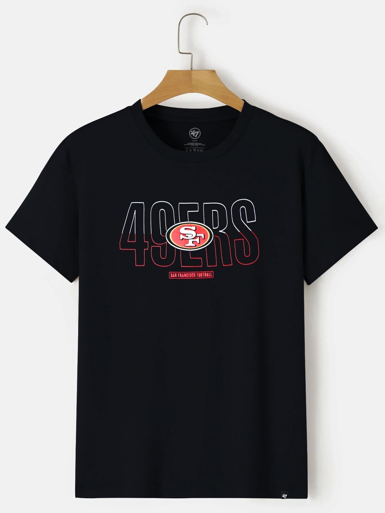 47 Single Jersey Crew Neck Tee Shirt For Men-Black with Print-BR15644