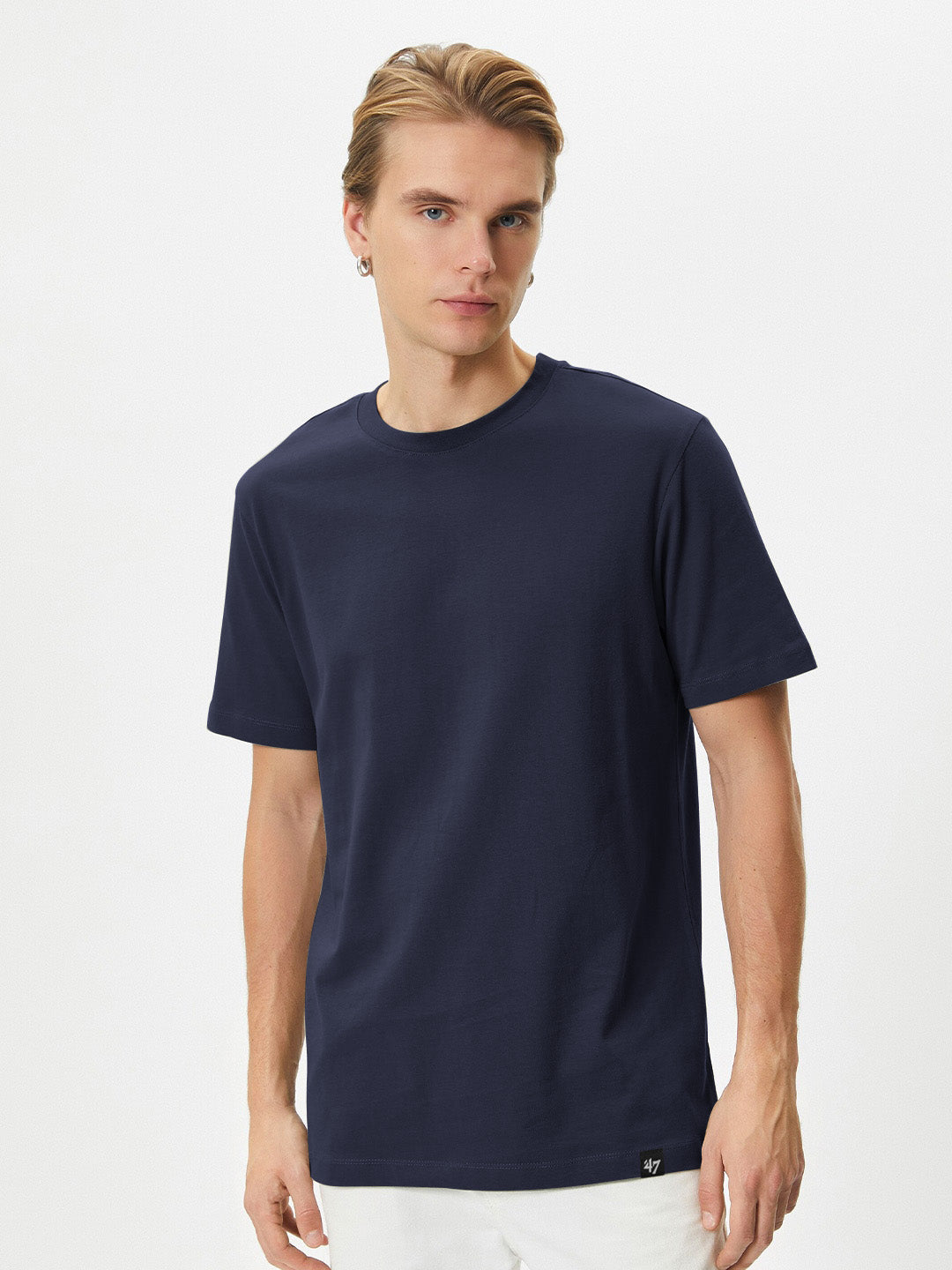47 Single Jersey Crew Neck Tee Shirt For Men-Dark Navy-BE1001/BR13241