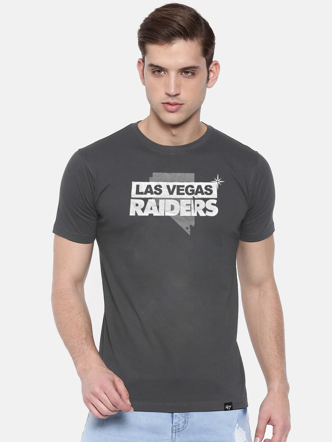 47 Single Jersey Crew Neck Tee Shirt For Men-Dark Grey with Print-BE1003/BR13243