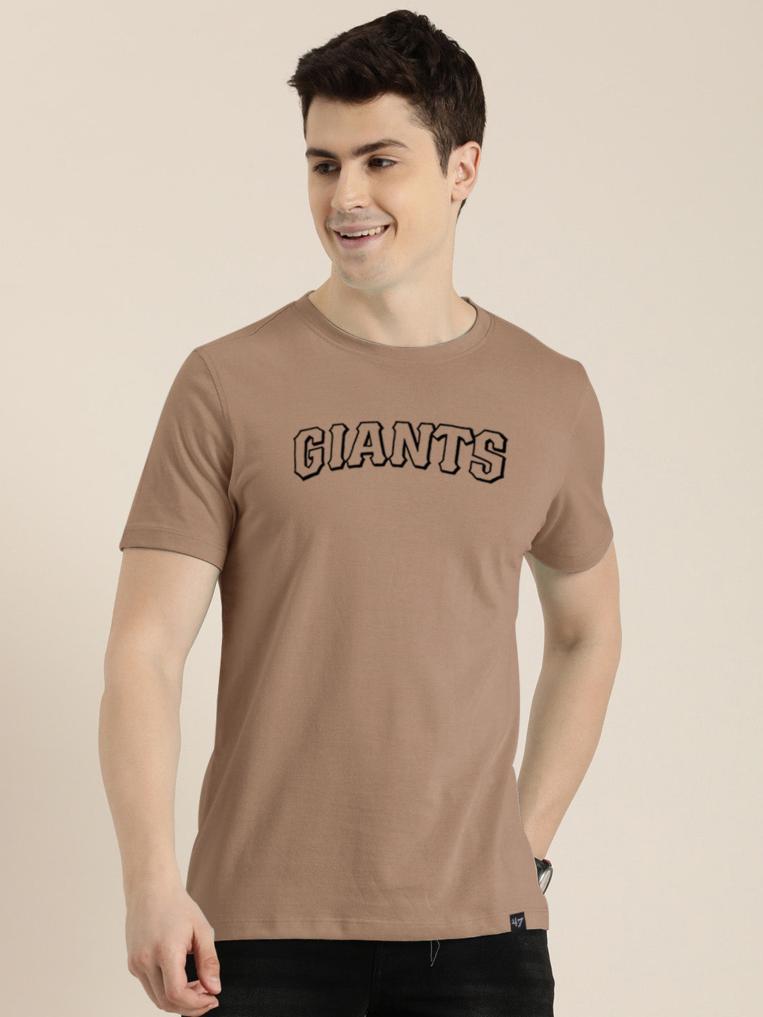 47 Single Jersey Crew Neck Tee Shirt For Men-Light Brown with Print-BE904/BR13166