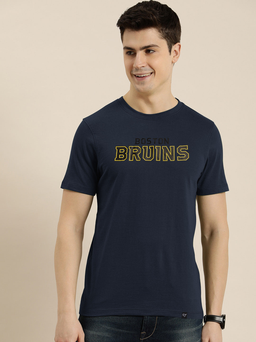 47 Single Jersey Crew Neck Tee Shirt For Men-Navy with Print-BE914/BR13175