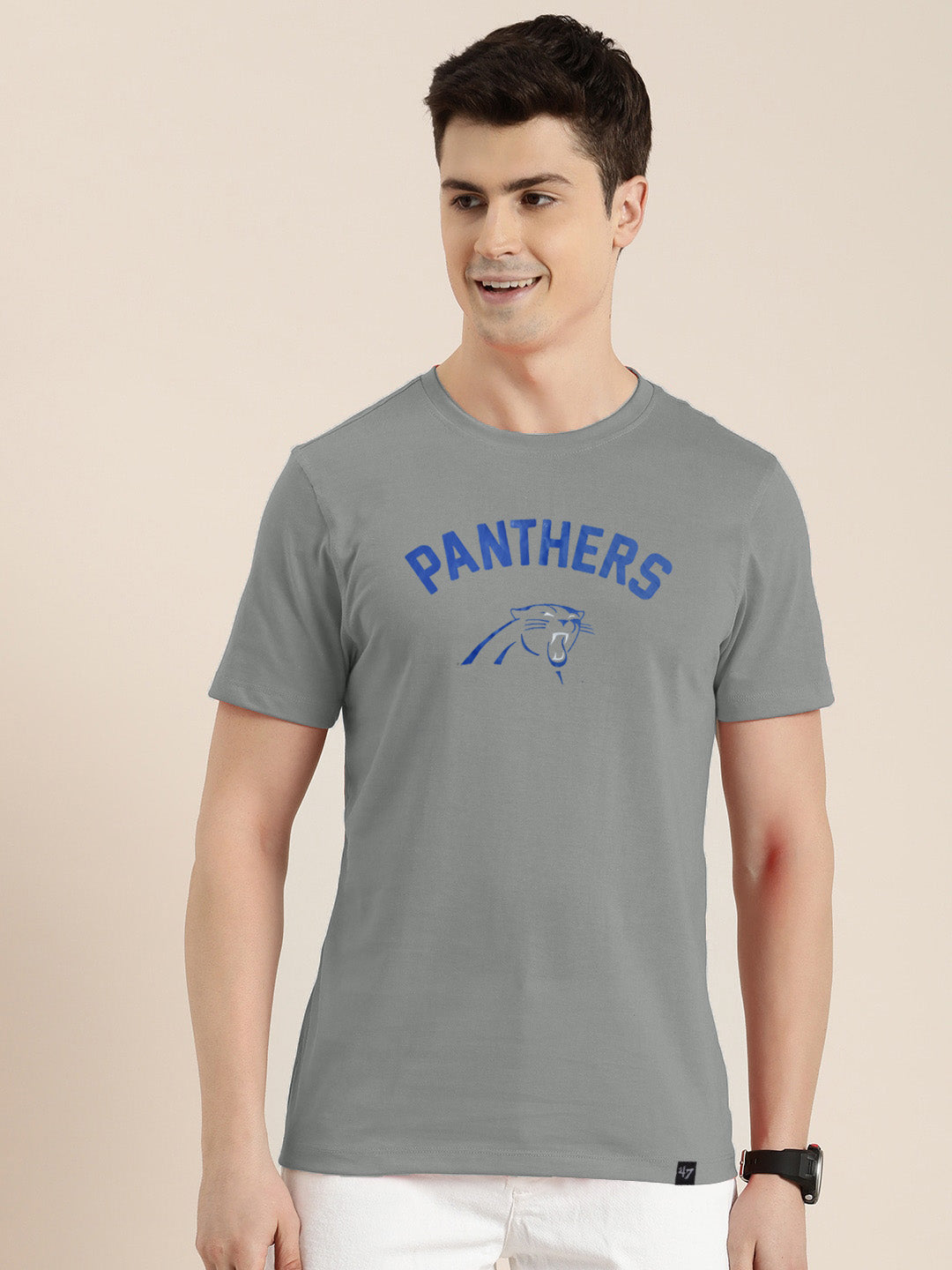 47 Single Jersey Crew Neck Tee Shirt For Men-Slate Grey with Print-BE912