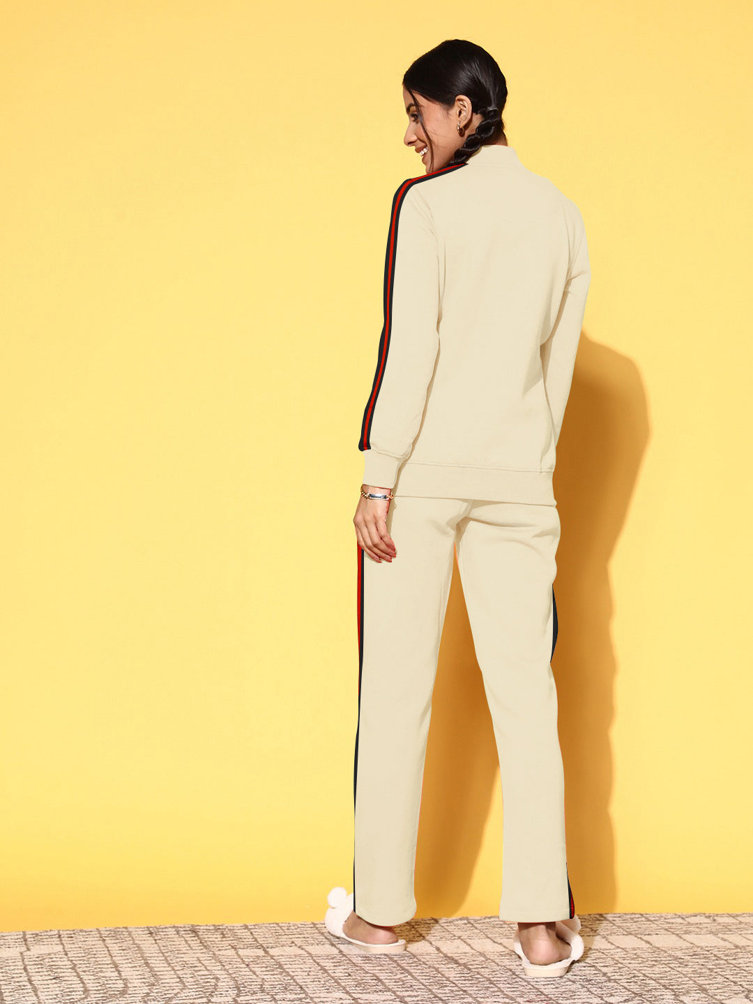 Louis Vicaci Fleece Zipper Tracksuit For Ladies-Light Skin With Black Stripe-RT1551