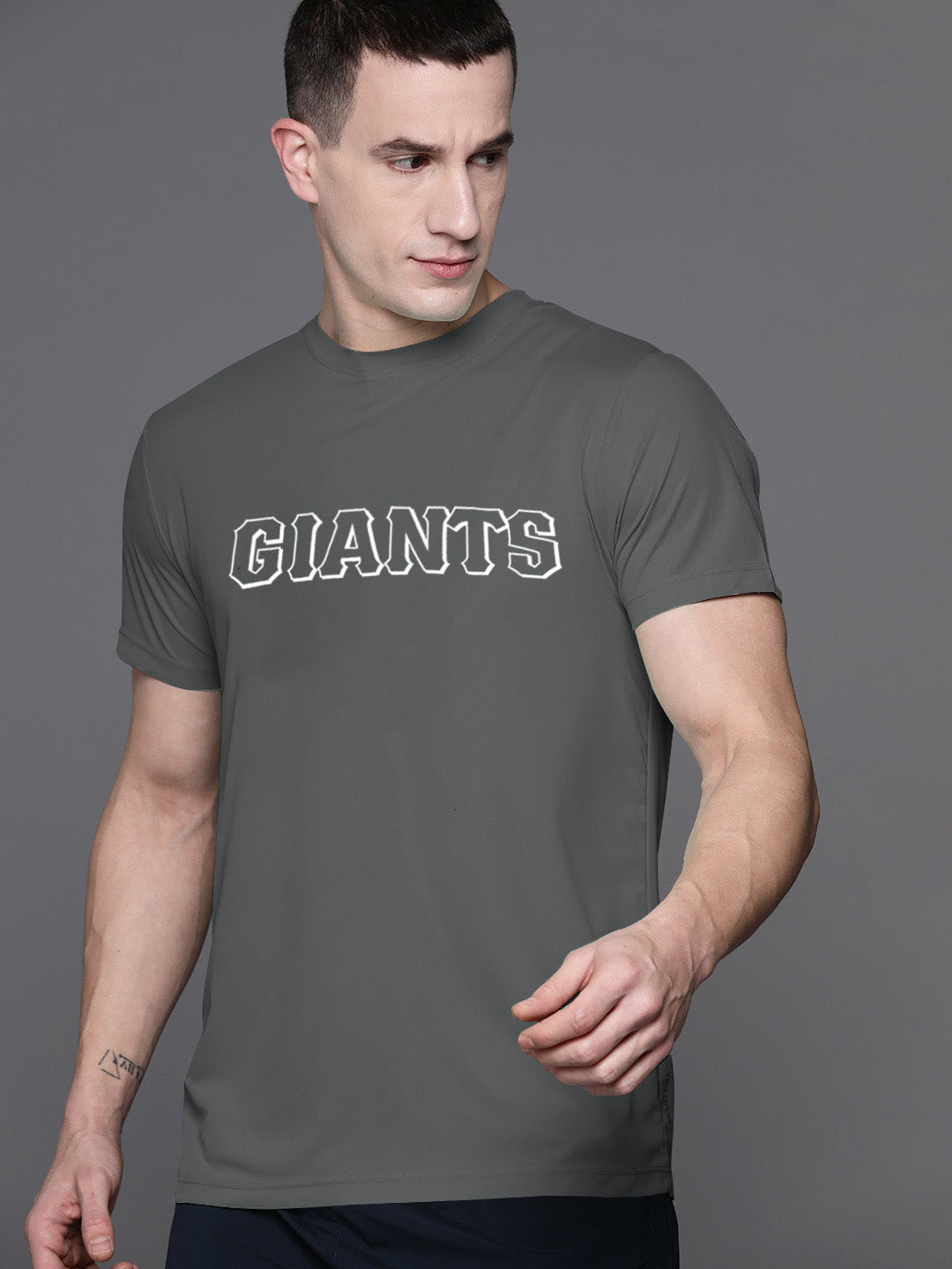 47 Single Jersey Crew Neck Tee Shirt For Men-Dark Grey with Print-SP1652/RT2392