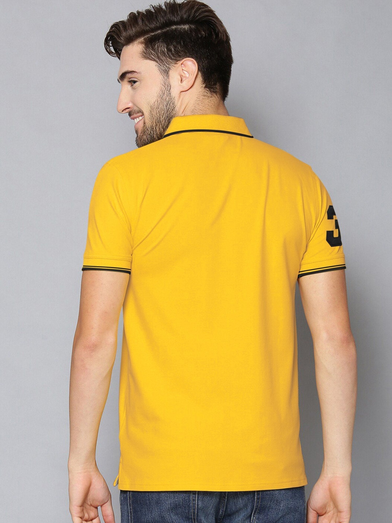 U.S Polo Assn. P.Q Half Sleeve Polo Shirt For Men-Yellow with White & Navy-BR13129