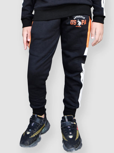 U.S Polo Assn Fleece Tracksuit For Kids-Black with Orange-BR914