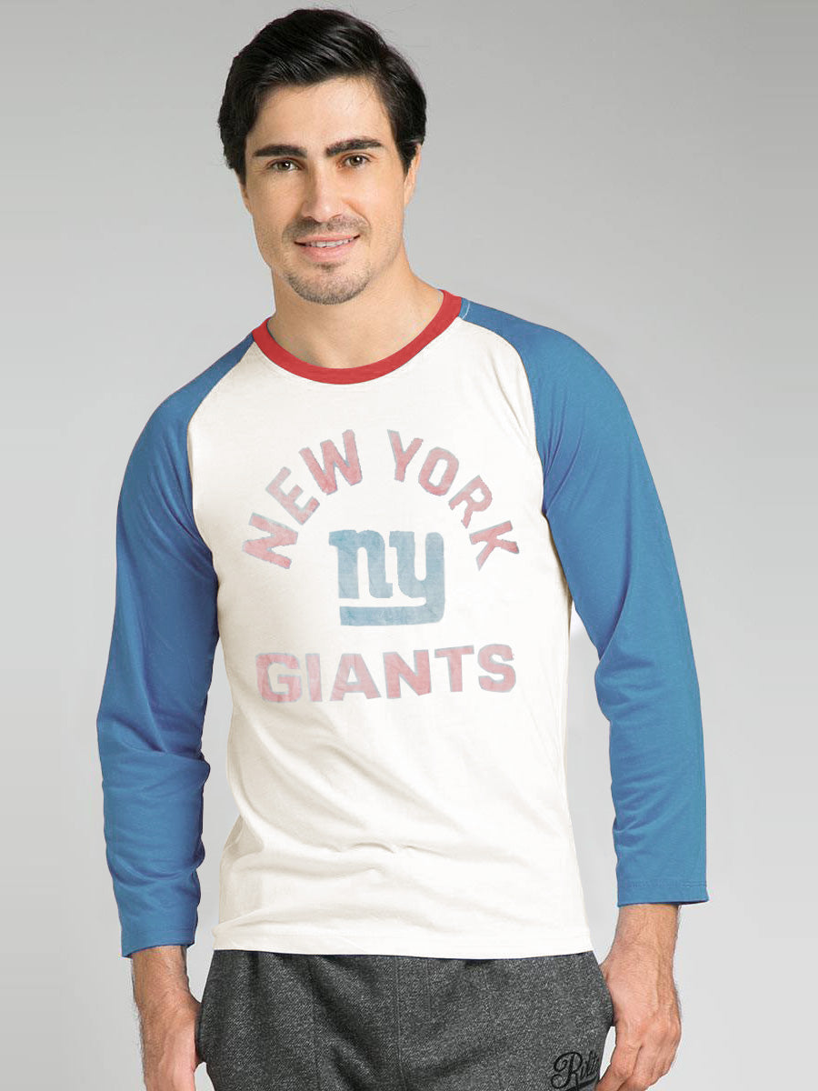 47 Raglan Sleeve Crew Neck Tee Shirt For Men-Off White & Light Blue with Print-SP2077