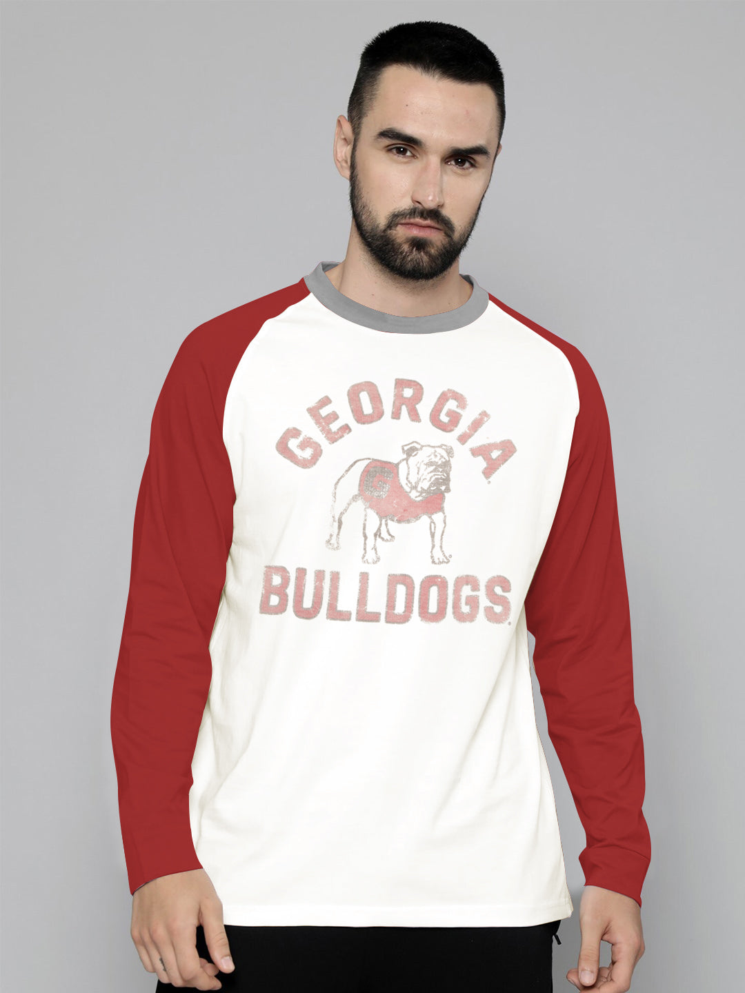 47 Raglan Sleeve Crew Neck Tee Shirt For Men-Off White & Red with Print-SP2117