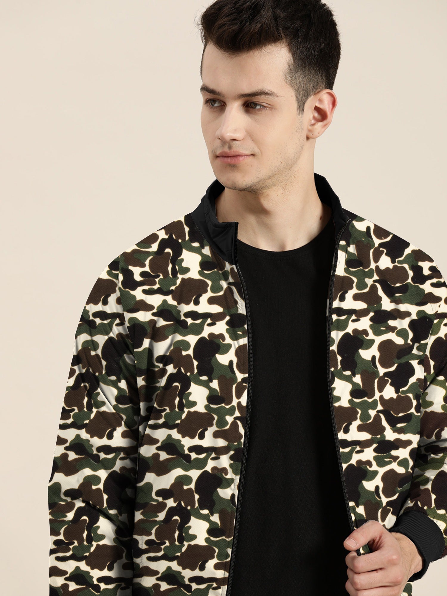 Louis Vicaci Fur Zipper Mock Neck Jacket For Men-Camouflage-SP175/RT2107