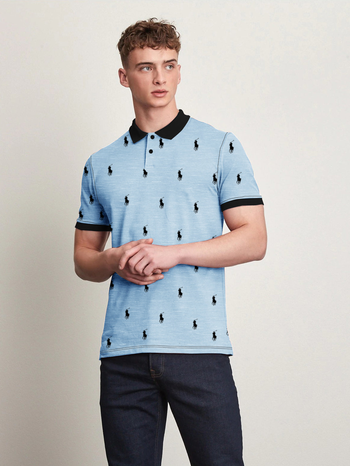 Summer Polo Shirt For Men-Sky Blue Melange-RT45