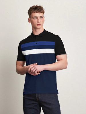 LV Summer Polo Shirt For Men-Dark Navy & Black With Multi Panel-NA14355