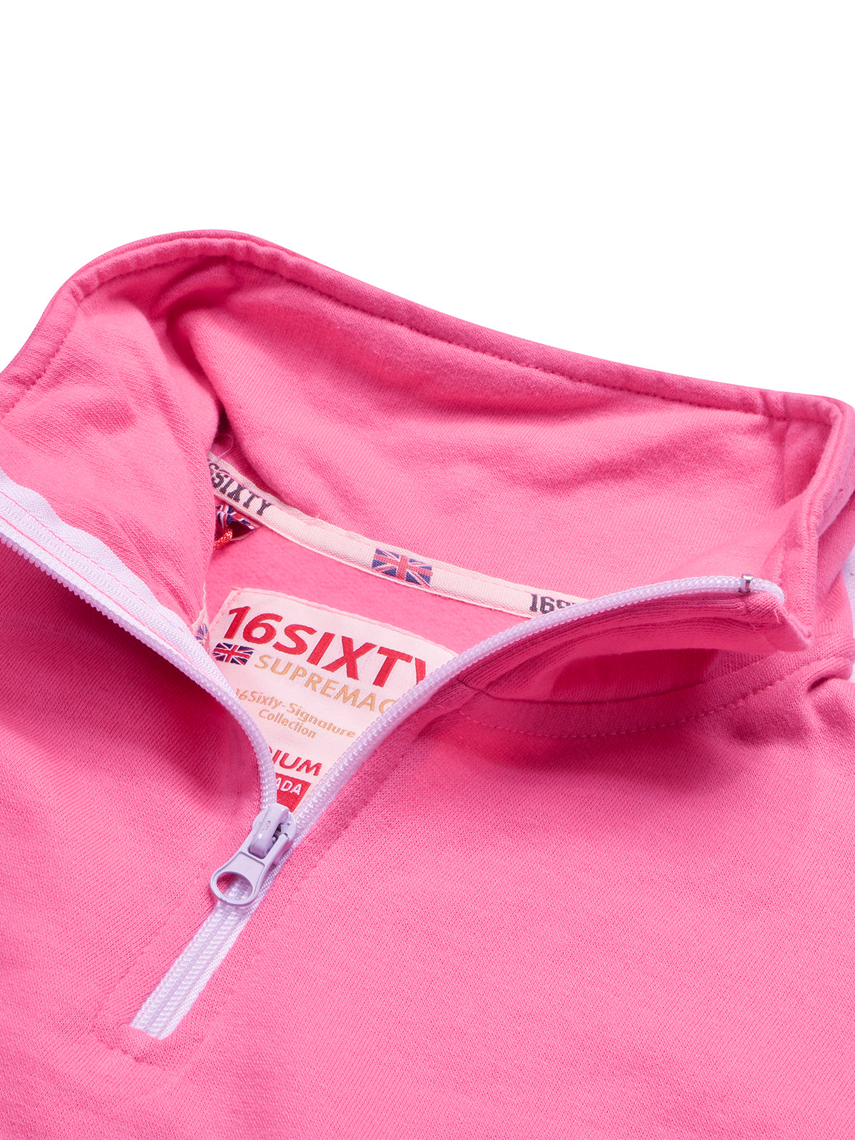 16Sixty Fleece Zipper Tracksuit For Men-Pink with White Panels-BR873