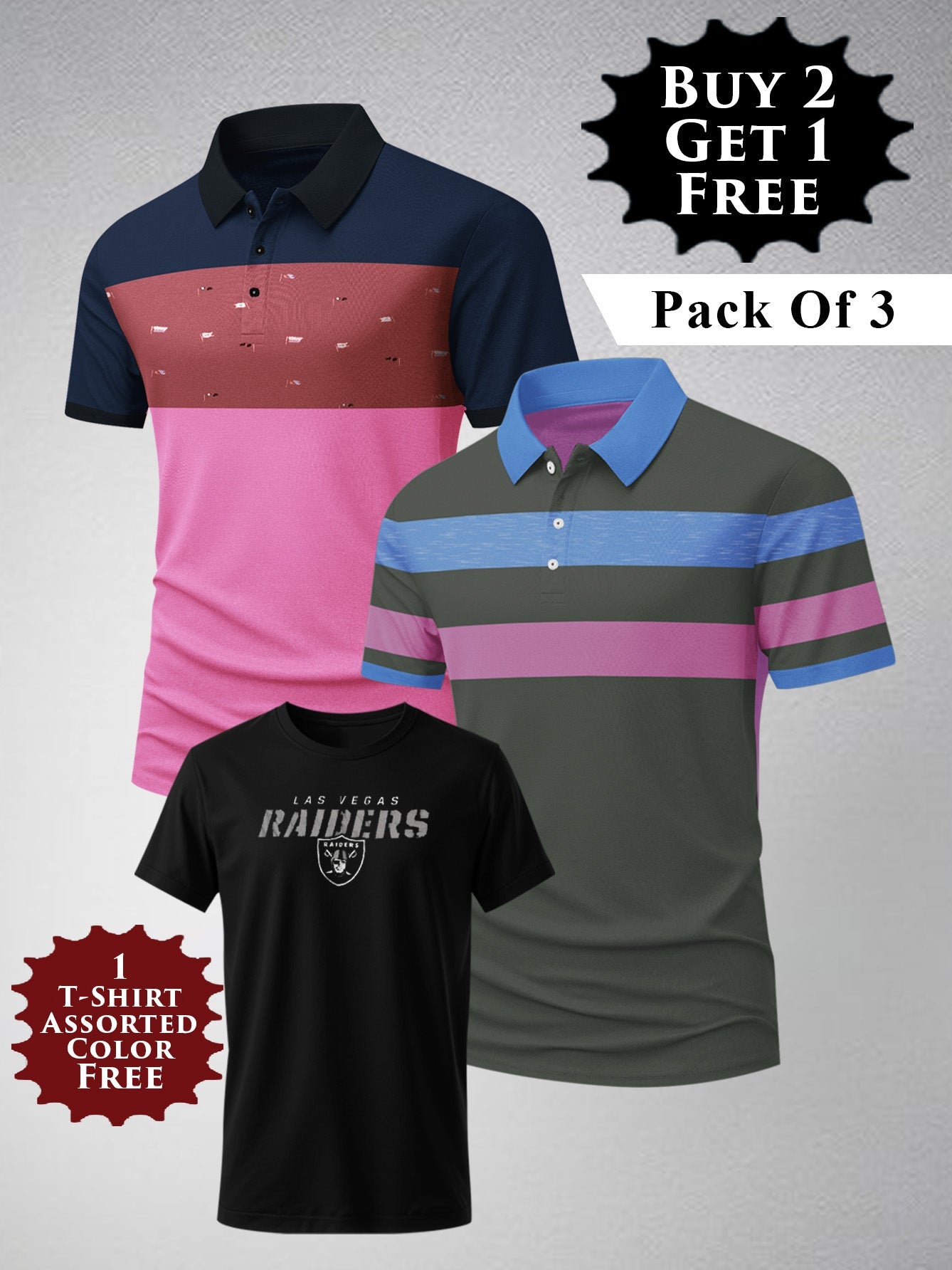Buy 2 Get 1 Free Pack Of 2 Summer Polo Shirt For Men-BE3365/BR15813