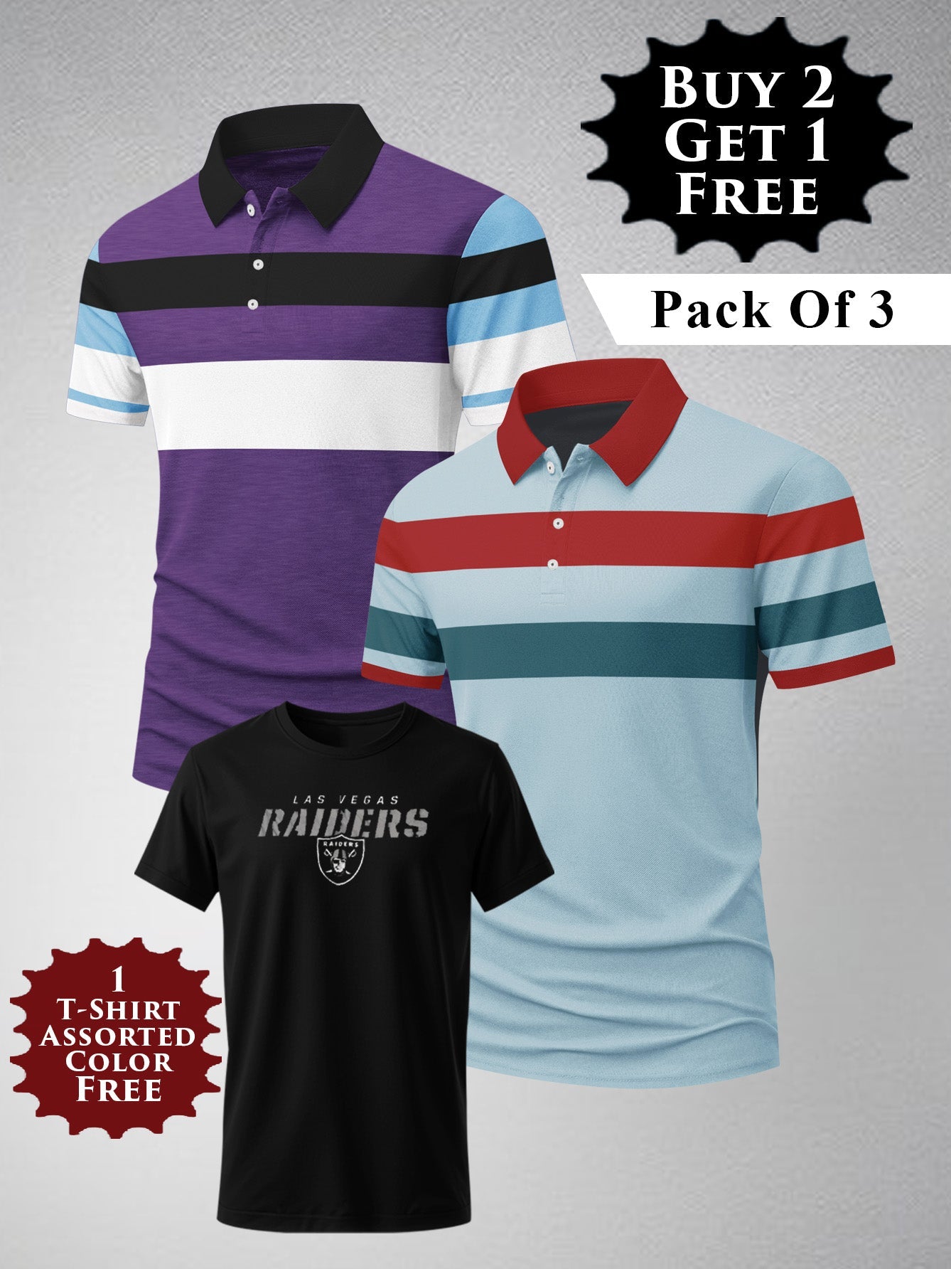 Buy 2 Get 1 Free Pack Of 2 Summer Polo Shirt For Men-BE3372/BR15820