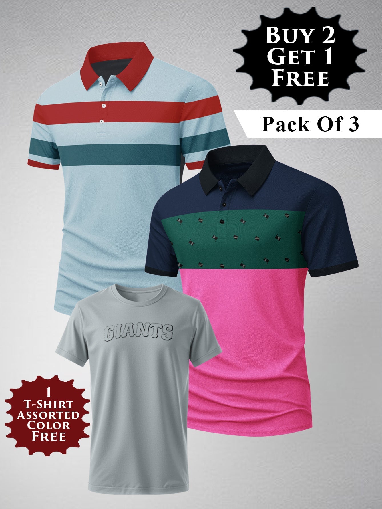 Buy 2 Get 1 Free Pack Of 2 Summer Polo Shirt For Men-BE3373/BR15821