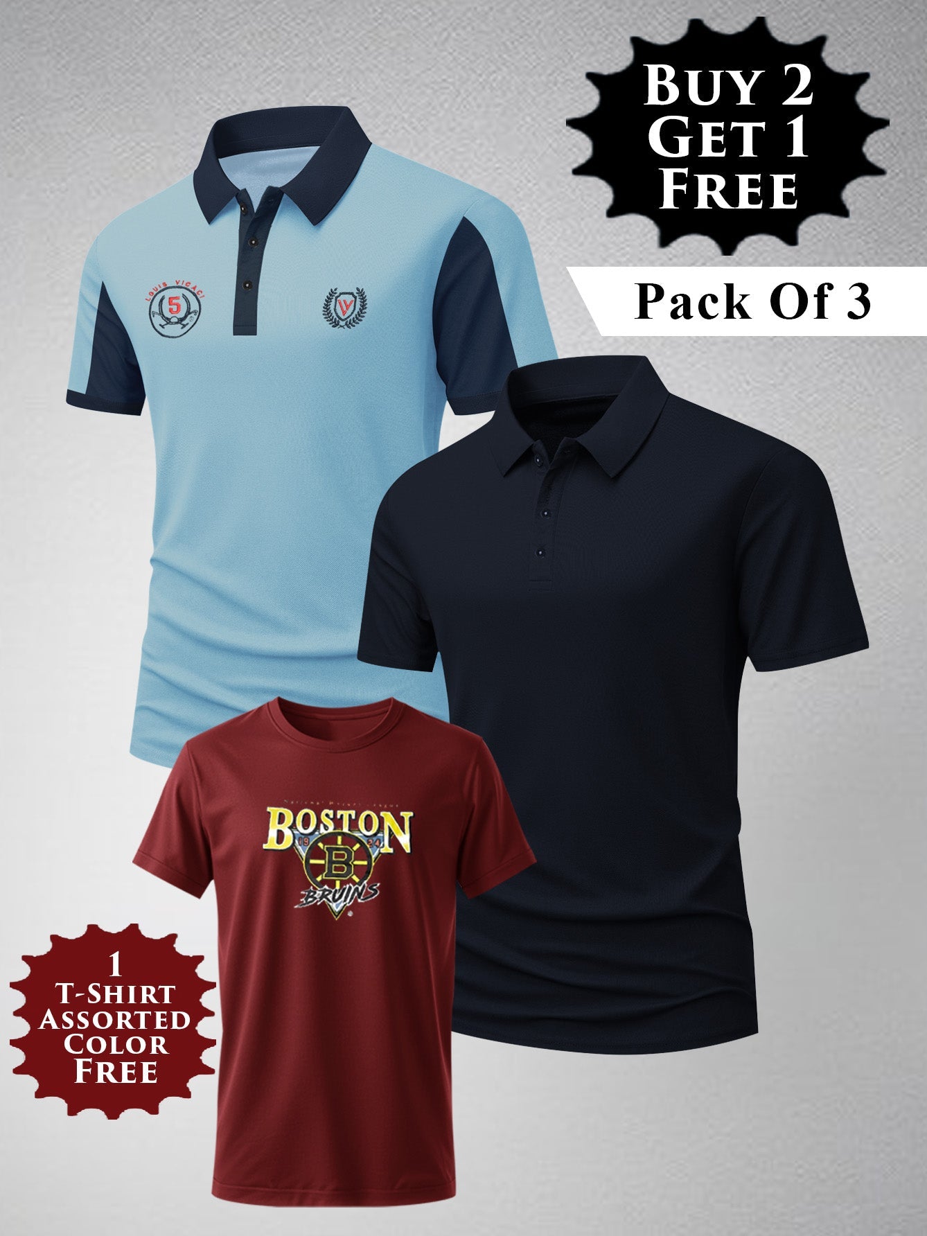 Buy 2 Get 1 Free Pack Of 2 Summer Polo Shirt For Men-BE3375/BR15823