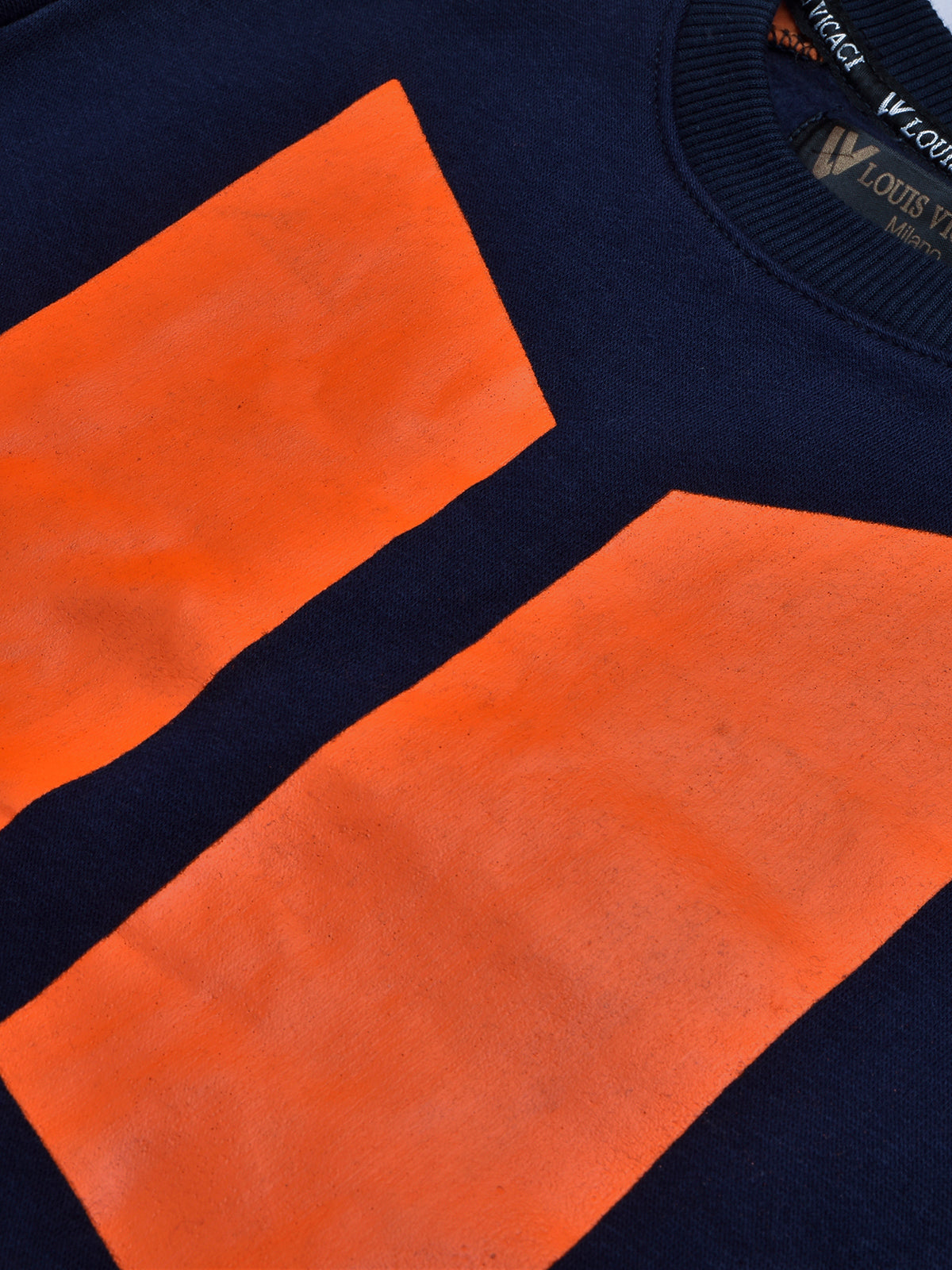 BTS Fleece Tracksuit For Kids-Dark Navy & Orange Panels-BR989