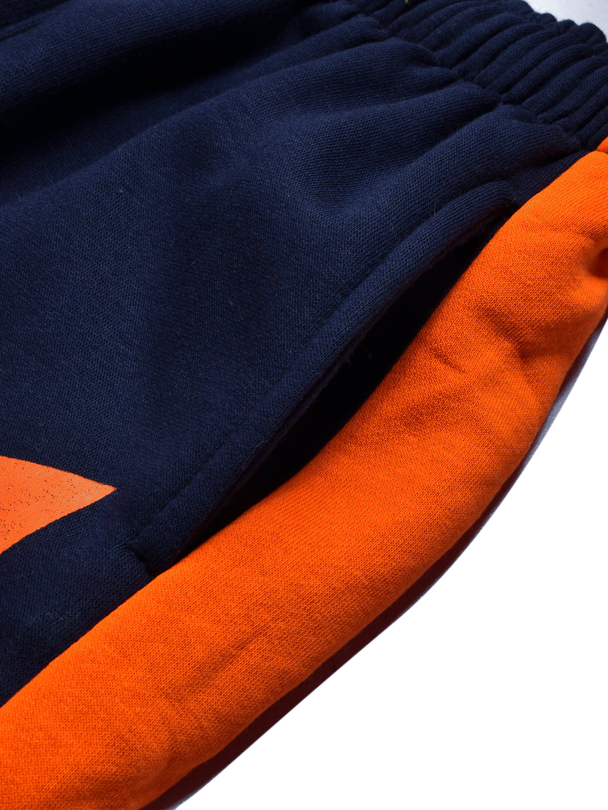 BTS Fleece Tracksuit For Kids-Dark Navy & Orange Panels-BR989