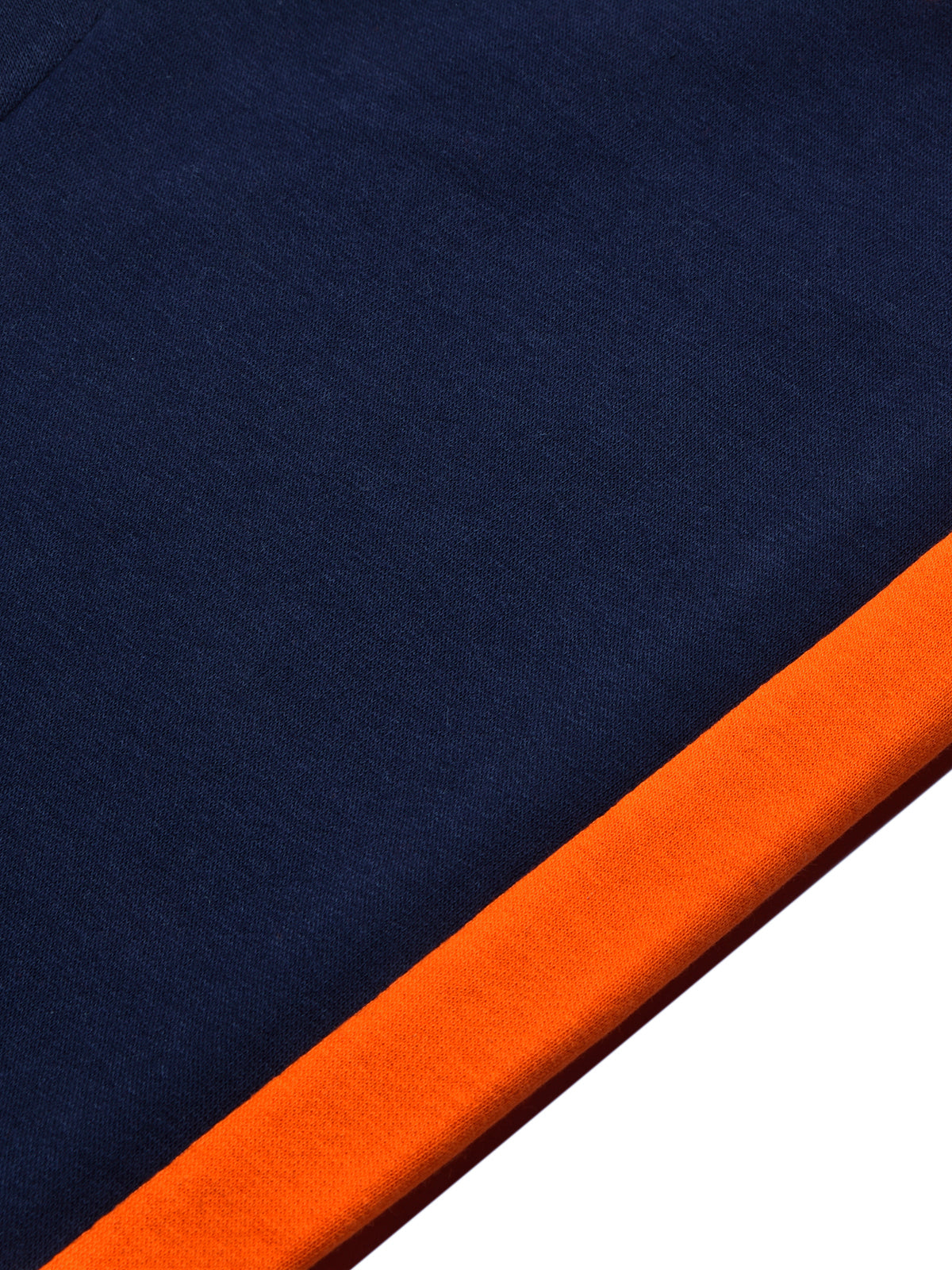 BTS Fleece Tracksuit For Kids-Dark Navy & Orange Panels-BR989