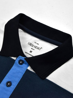 Summer Polo Shirt For Men-Blue with Navy & White-BE17056