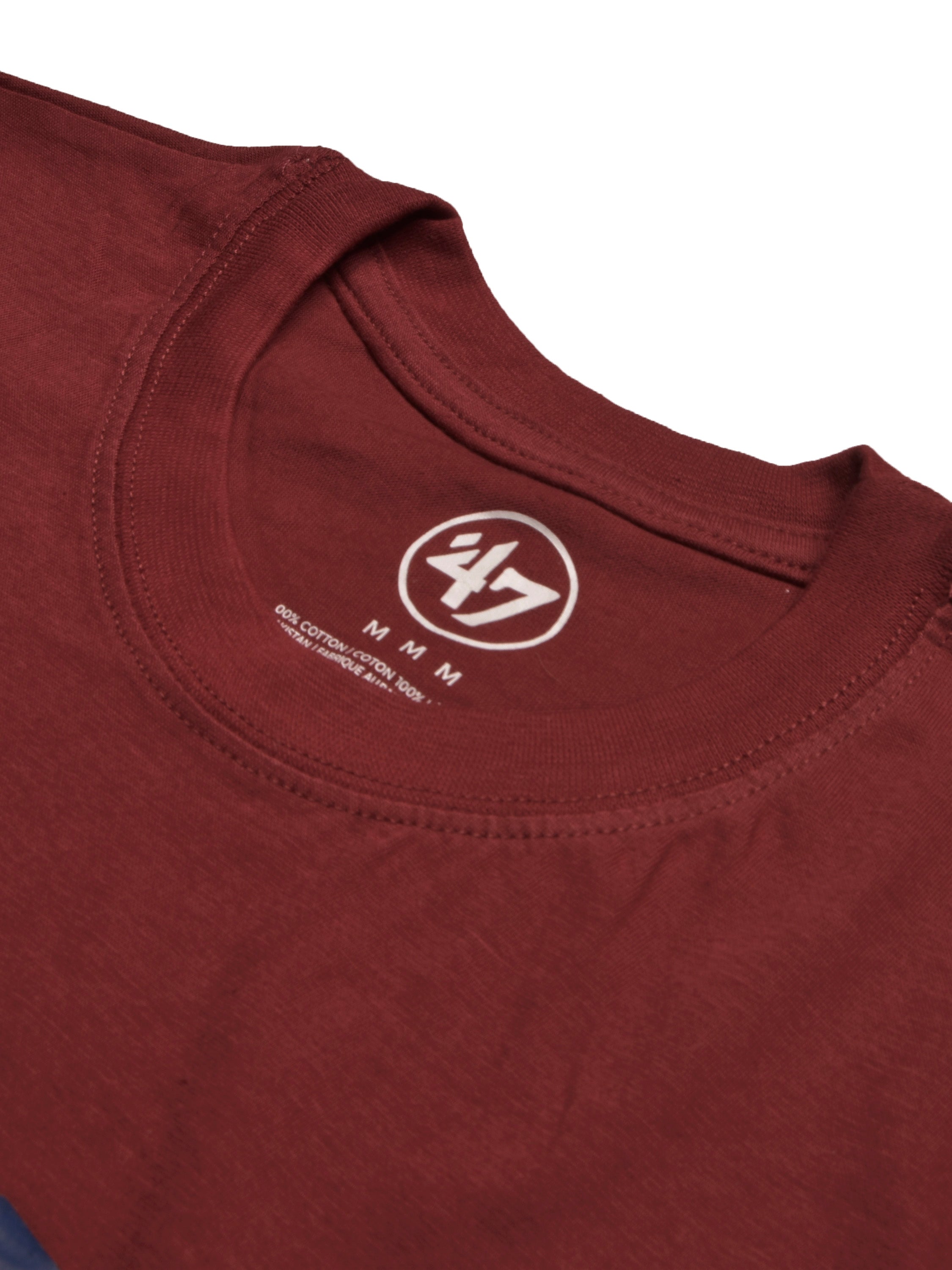 47 Single Jersey Crew Neck Tee Shirt For Men-Maroon with Print-SP1657