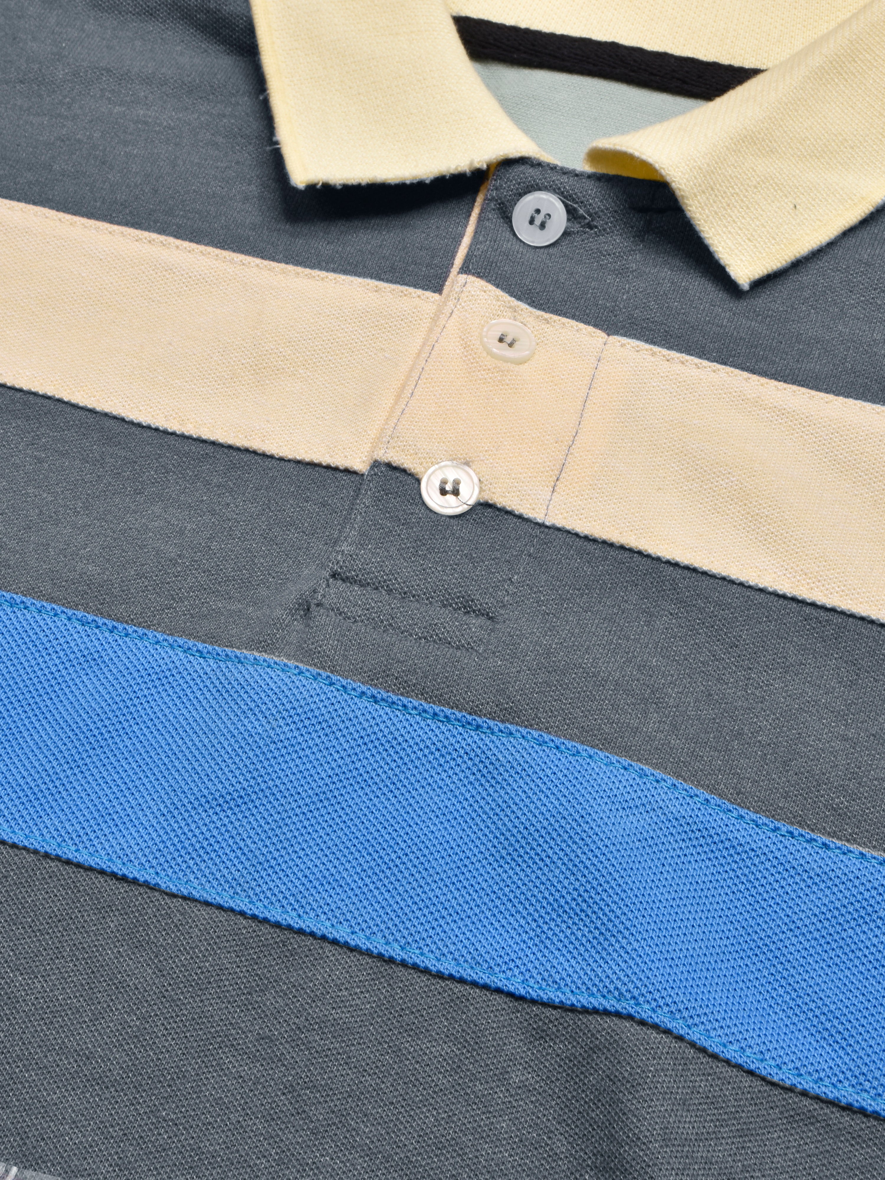 Summer Polo Shirt For Men-Slate Blue Melange with Yellow & Blue Stripe-RT2333