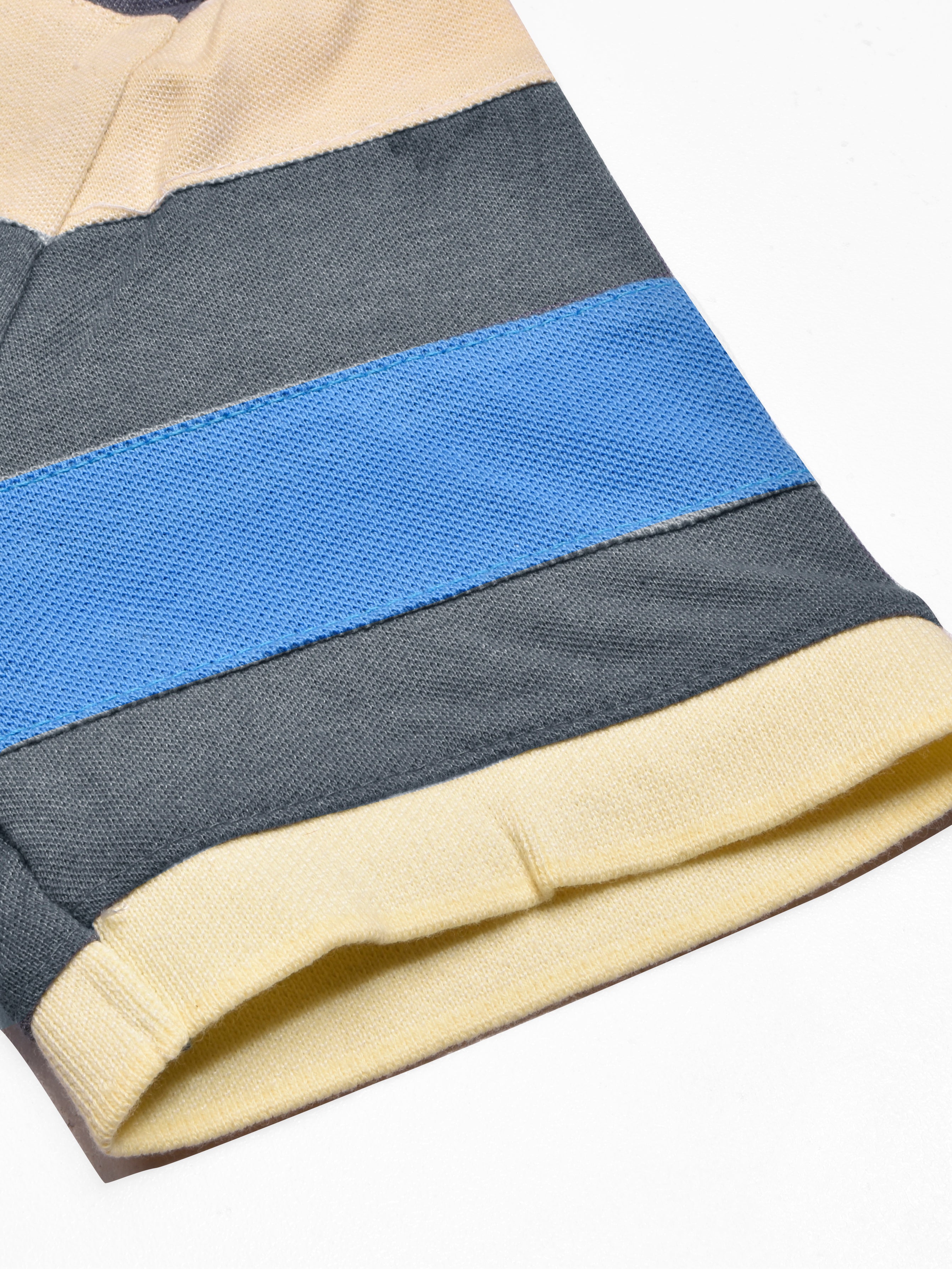 Summer Polo Shirt For Men-Slate Blue Melange with Yellow & Blue Stripe-RT2333