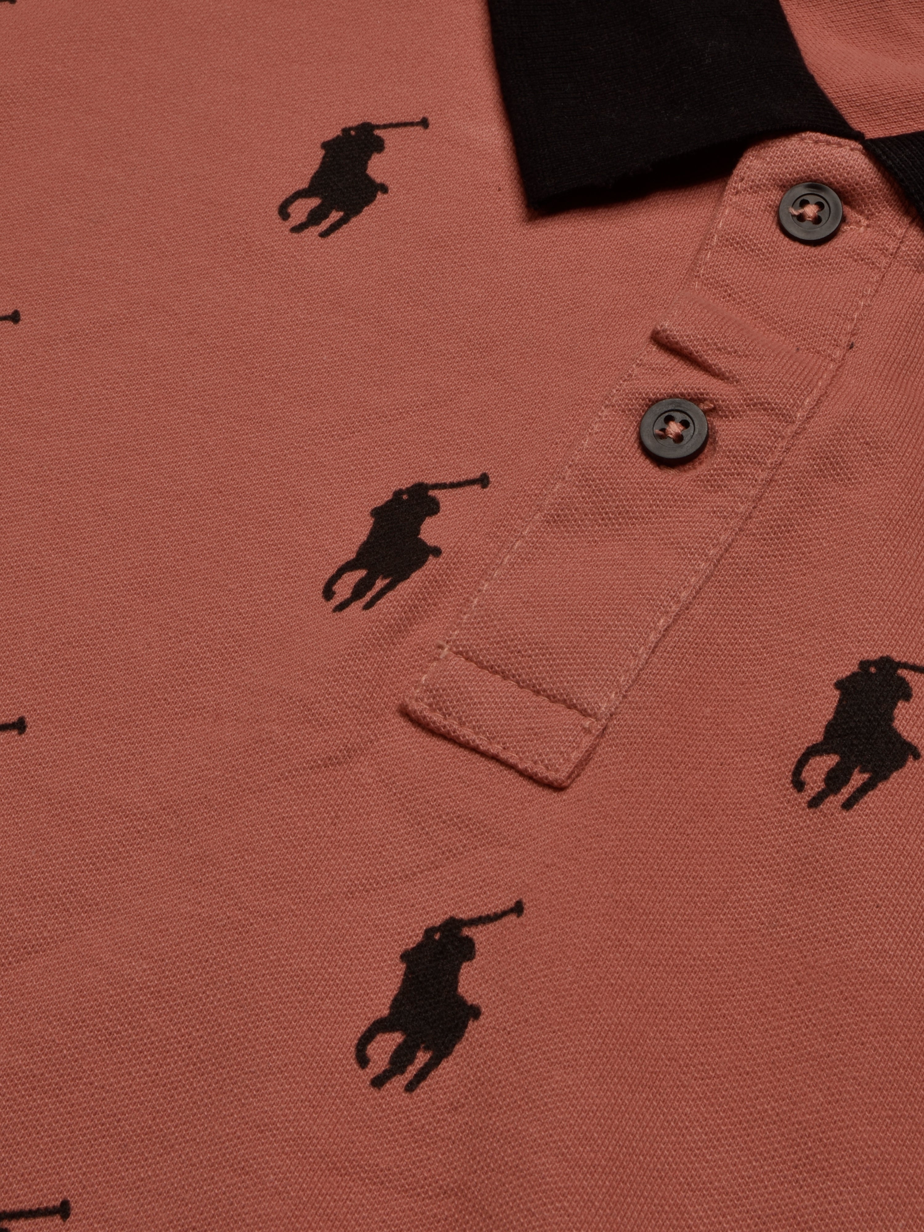 Summer Polo Shirt For Men-Coral Orange with Allover Print-RT2337