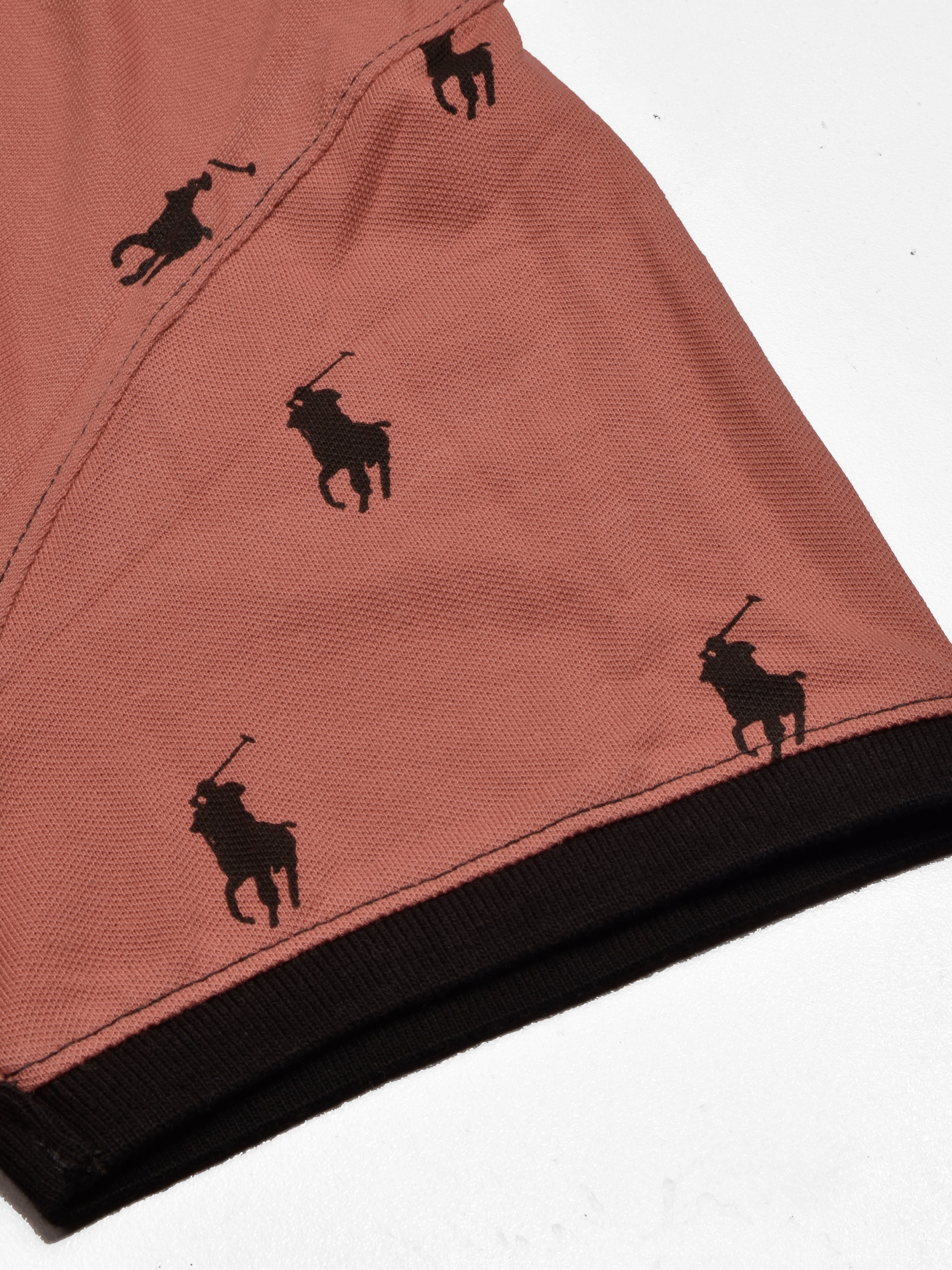 Summer Polo Shirt For Men-Coral Orange with Allover Print-RT2337