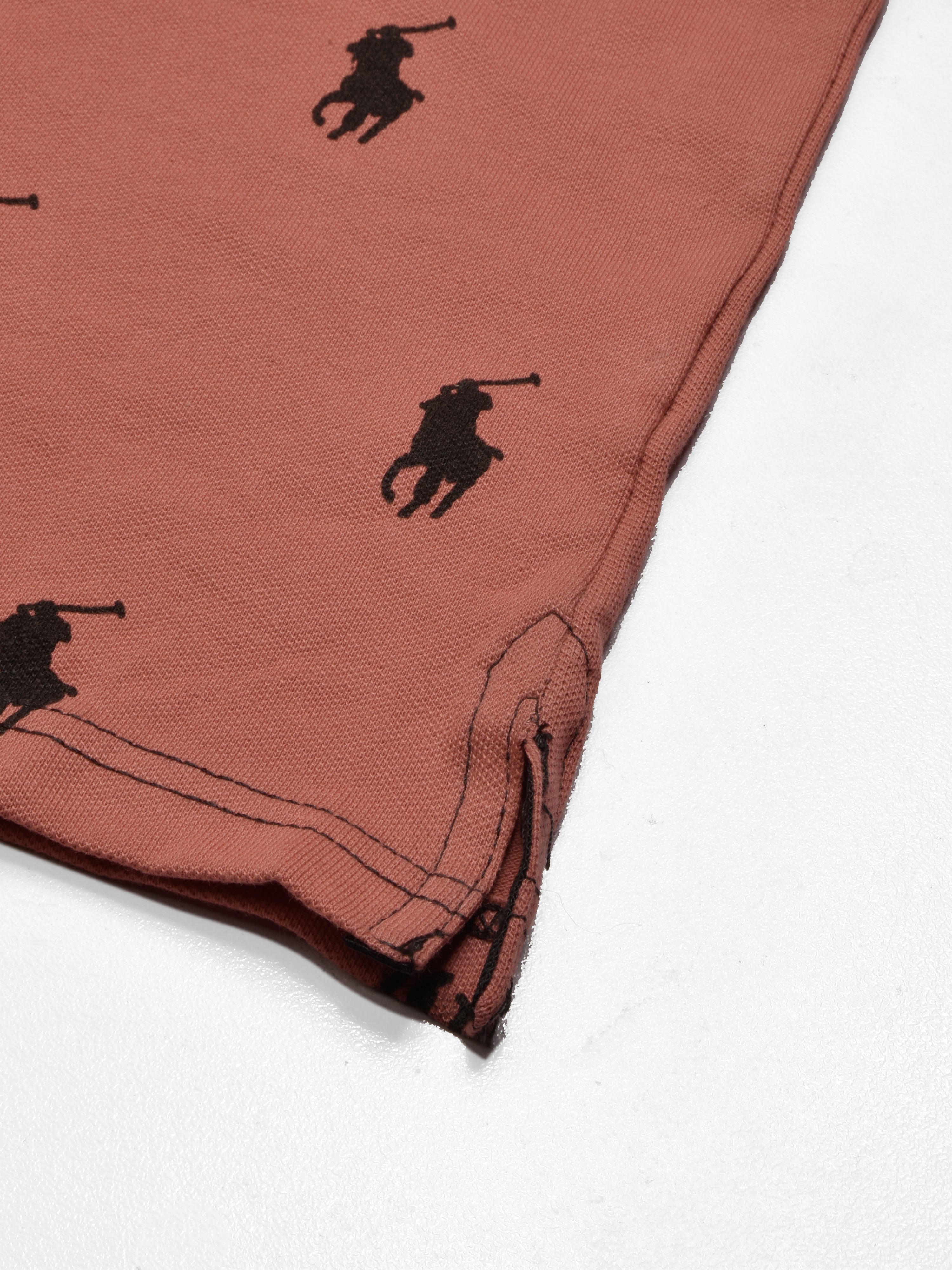 Summer Polo Shirt For Men-Coral Orange with Allover Print-RT2337