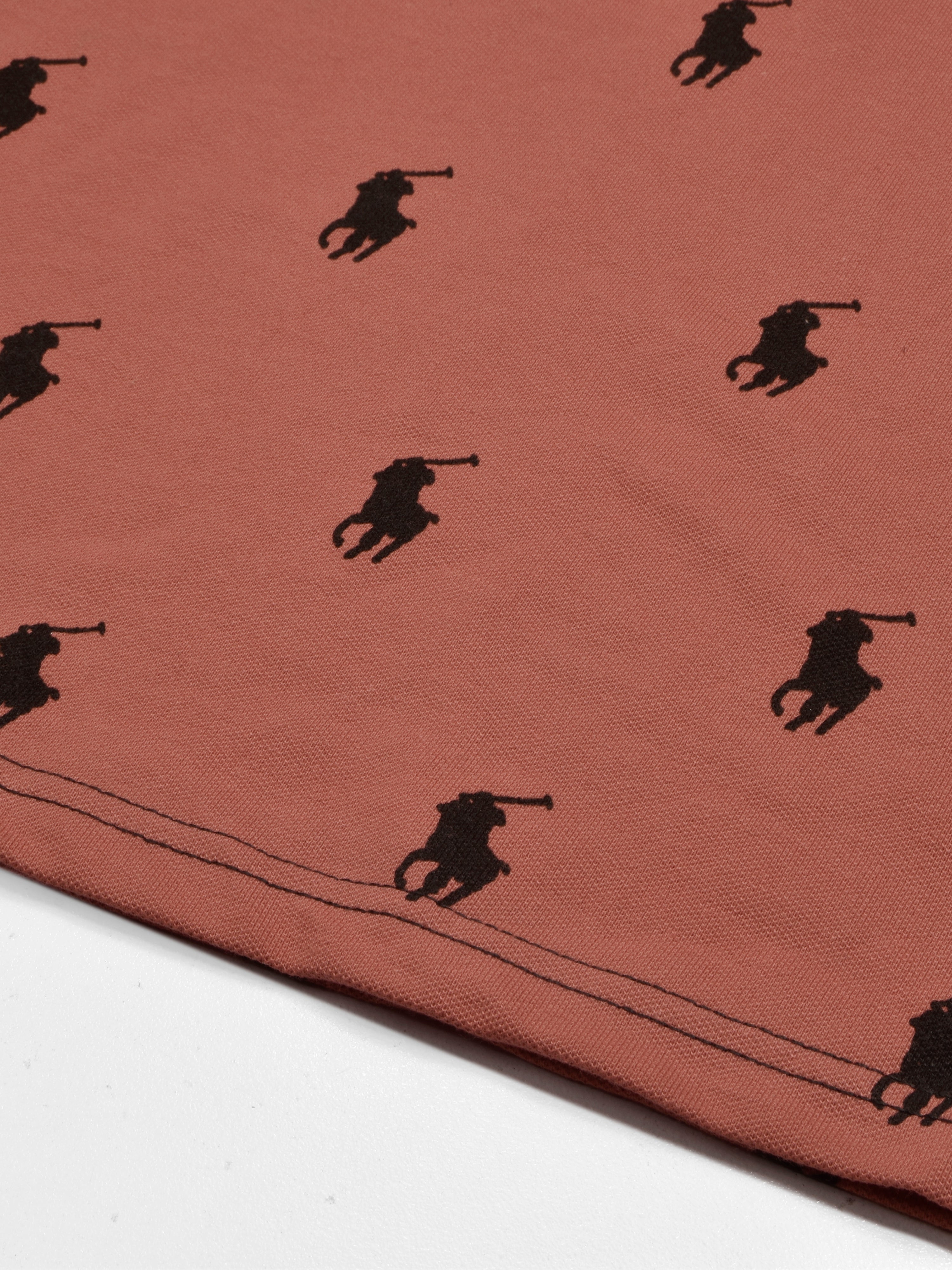 Summer Polo Shirt For Men-Coral Orange with Allover Print-RT2337