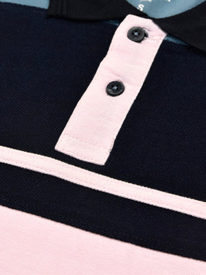 Summer Polo Shirt For Men-Pink With Dark Navy & Bond Blue-SP6903