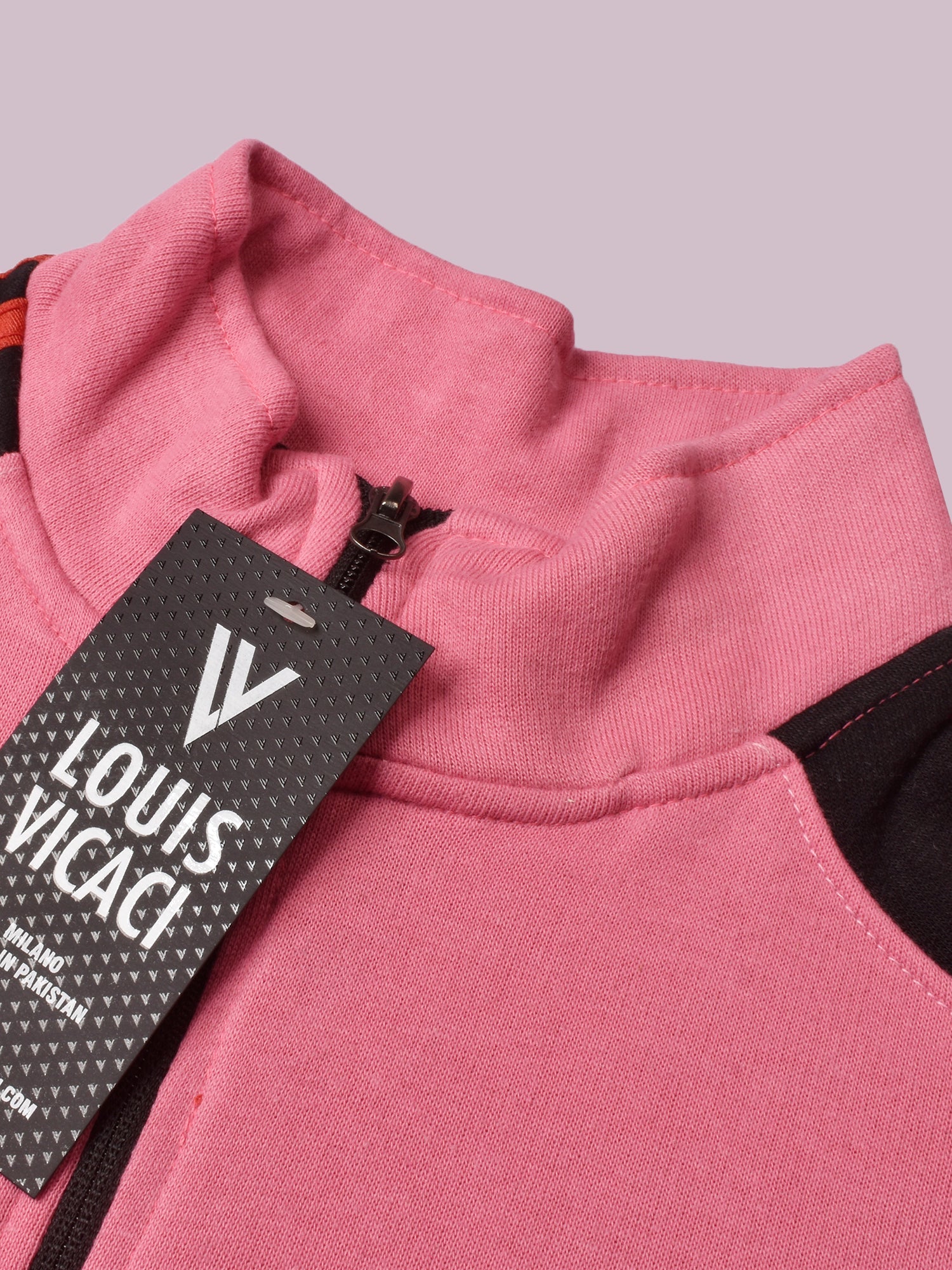 Louis Vicaci Fleece Zipper Tracksuit For Ladies-Pink with Black Stripe-BR367