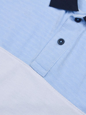 Summer Polo Shirt For Men-White with Sky Lining & Navy-BE17018